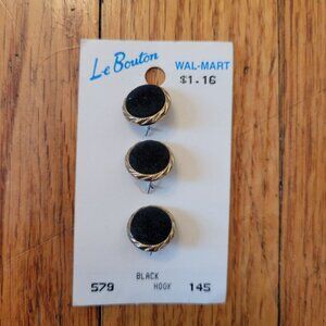 3 Le Bouton Black Gold Hook Buttons 5/8" 16mm Sewing Craft Project Replacement